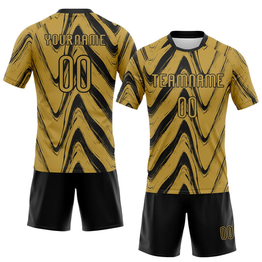 Maxcorners Custom Old Gold Black Fluid Sublimation Volleyball Uniform Jersey LM2605