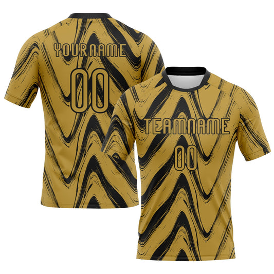 Maxcorners Custom Old Gold Black Fluid Sublimation Volleyball Uniform Jersey LM2605