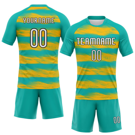 Maxcorners Custom Aqua Yellow-Black Abstract Lines Sublimation Volleyball Uniform Jersey LM2605