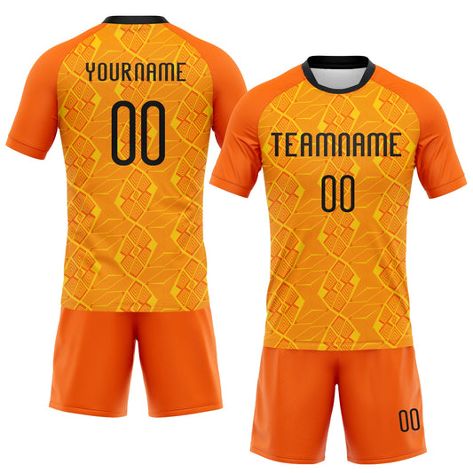 Maxcorners Custom Orange Black-Yellow Geometric Shape Sublimation Volleyball Uniform Jersey LM2605