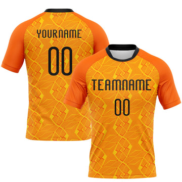 Maxcorners Custom Orange Black-Yellow Geometric Shape Sublimation Volleyball Uniform Jersey LM2605
