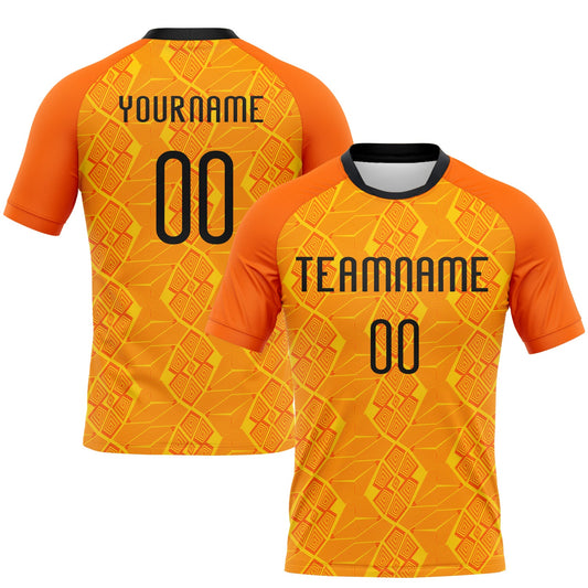 Maxcorners Custom Orange Black-Yellow Geometric Shape Sublimation Volleyball Uniform Jersey LM2605