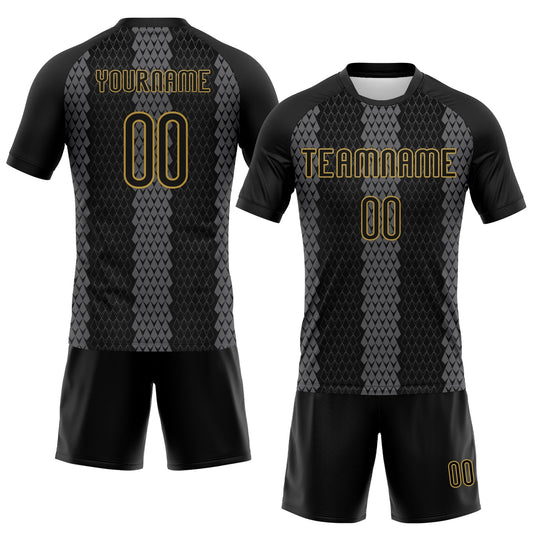 Maxcorners Custom Black Gray-Old Gold Geometric Shape Sublimation Volleyball Uniform Jersey LM2605