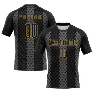 Maxcorners Custom Black Gray-Old Gold Geometric Shape Sublimation Volleyball Uniform Jersey LM2605