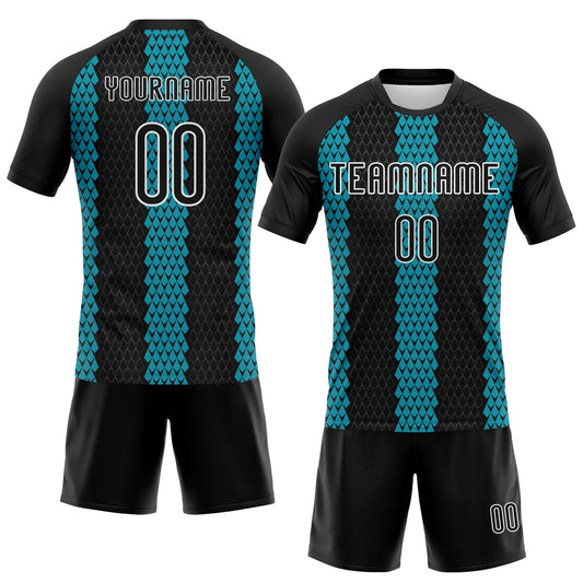 Maxcorners Custom Black Teal-White Geometric Shape Sublimation Volleyball Uniform Jersey LM2605