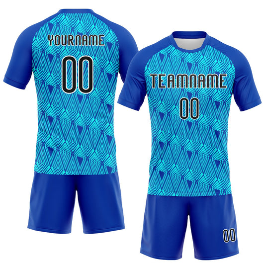 Maxcorners Custom Thunder Blue Black-Lakes Blue Geometric Shape Sublimation Volleyball Uniform Jersey LM2605
