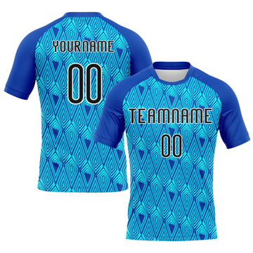 Maxcorners Custom Thunder Blue Black-Lakes Blue Geometric Shape Sublimation Volleyball Uniform Jersey LM2605