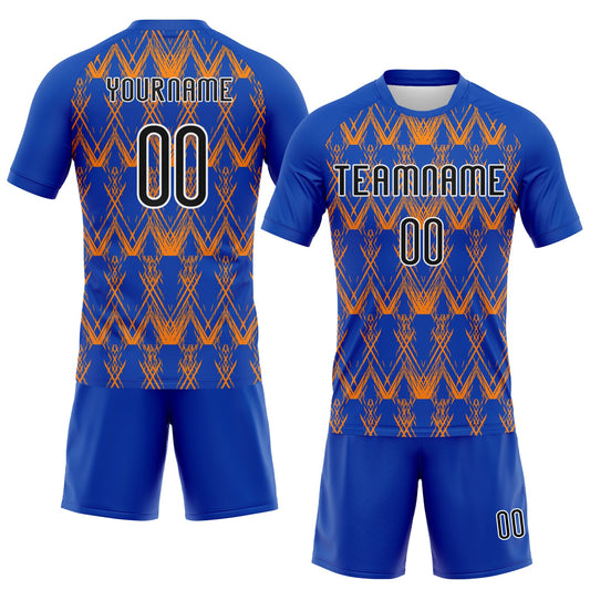 Maxcorners Custom Thunder Blue Black-Bay Orange Abstract Shape Sublimation Volleyball Uniform Jersey LM2605