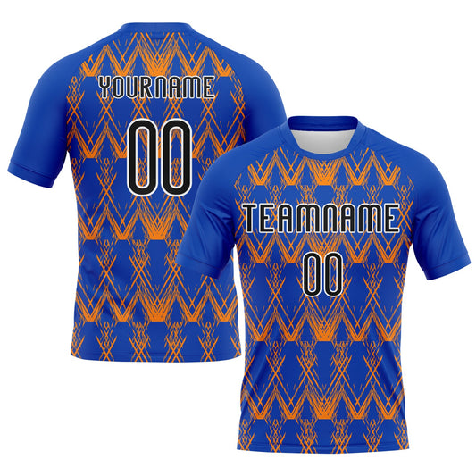 Maxcorners Custom Thunder Blue Black-Bay Orange Abstract Shape Sublimation Volleyball Uniform Jersey LM2605