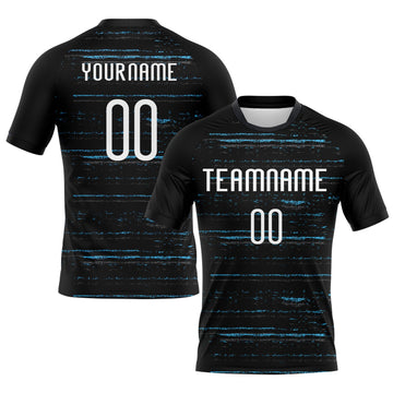 Maxcorners Custom Black White-Sky Blue Bright Lines Sublimation Volleyball Uniform Jersey LM2605