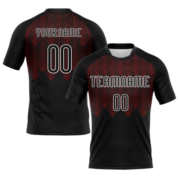 Maxcorners Custom Black Red-White Geometric Shape Sublimation Volleyball Uniform Jersey LM2605