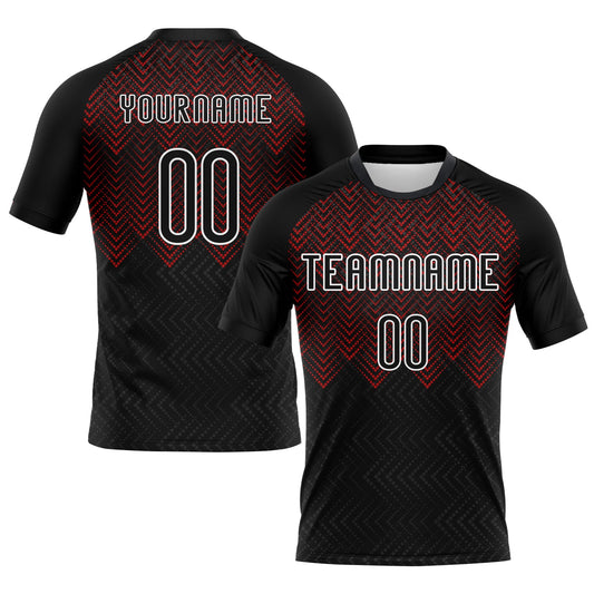 Maxcorners Custom Black Red-White Geometric Shape Sublimation Volleyball Uniform Jersey LM2605