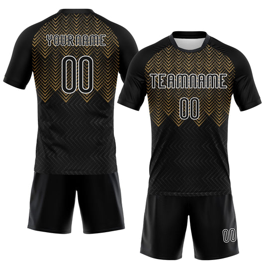 Maxcorners Custom Black Old Gold-White Geometric Shape Sublimation Volleyball Uniform Jersey LM2605