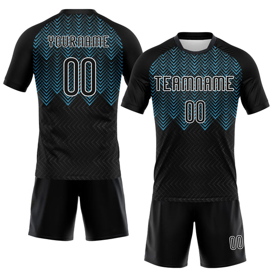 Maxcorners Custom Black Sky Blue-White Geometric Shape Sublimation Volleyball Uniform Jersey LM2605