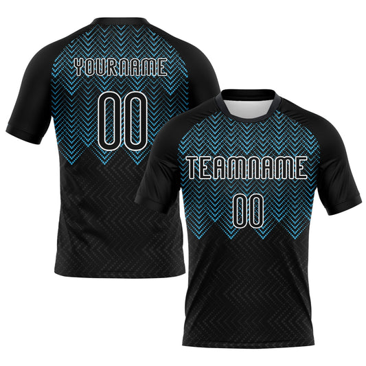 Maxcorners Custom Black Sky Blue-White Geometric Shape Sublimation Volleyball Uniform Jersey LM2605