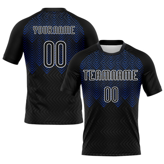 Maxcorners Custom Black Thunder Blue-White Geometric Shape Sublimation Volleyball Uniform Jersey LM2605