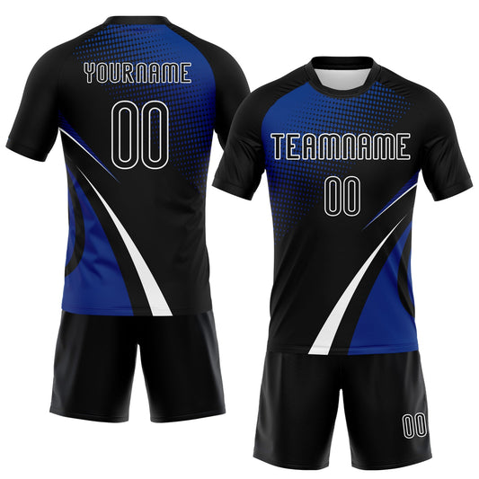 Maxcorners Custom Black Thunder Blue-White Lines And Dots Sublimation Volleyball Uniform Jersey LM2605