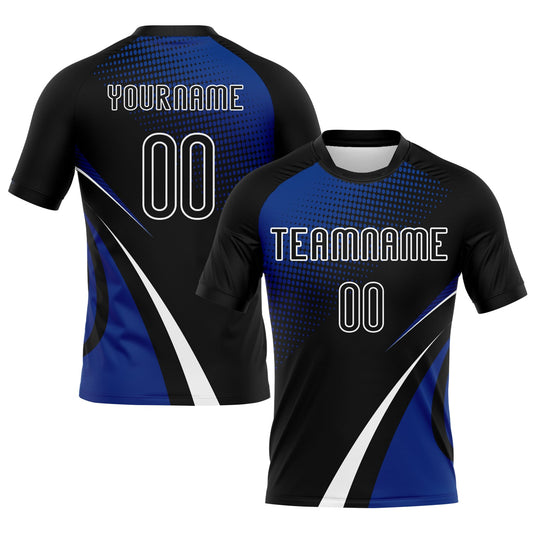 Maxcorners Custom Black Thunder Blue-White Lines And Dots Sublimation Volleyball Uniform Jersey LM2605