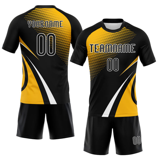 Maxcorners Custom Black Gold-White Lines And Dots Sublimation Volleyball Uniform Jersey LM2605