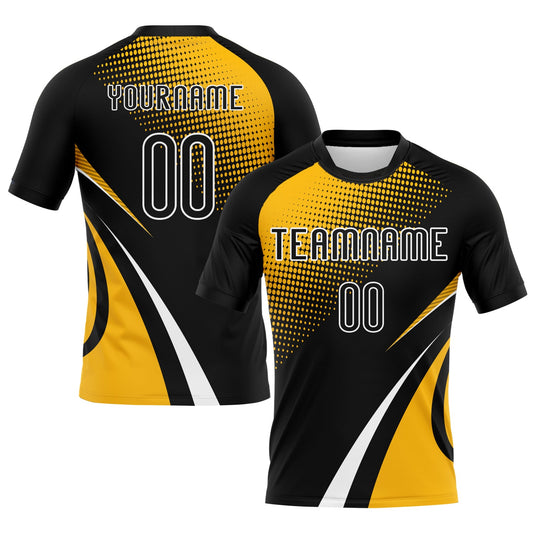 Maxcorners Custom Black Gold-White Lines And Dots Sublimation Volleyball Uniform Jersey LM2605