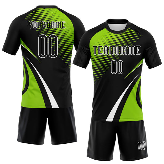 Maxcorners Custom Black Neon Green-White Lines And Dots Sublimation Volleyball Uniform Jersey LM2605