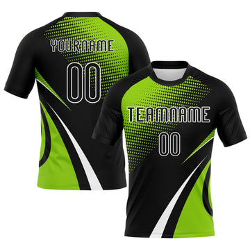 Maxcorners Custom Black Neon Green-White Lines And Dots Sublimation Volleyball Uniform Jersey LM2605