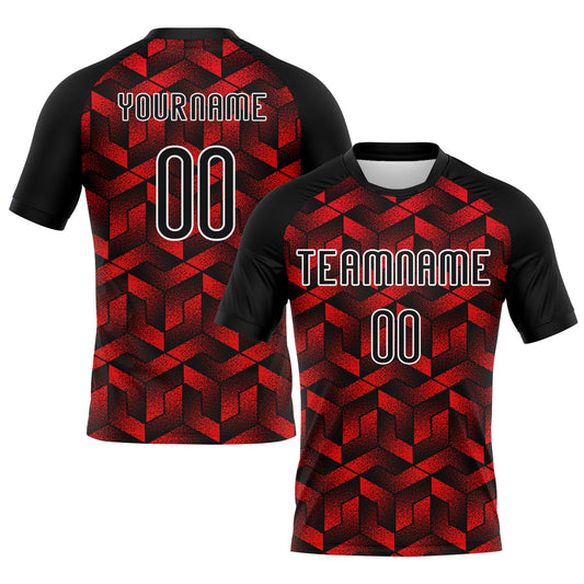 Maxcorners Custom Fire Red Black-White Geometric Shape Sublimation Volleyball Uniform Jersey LM2605