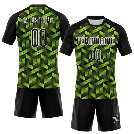 Maxcorners Custom Neon Green Black-White Geometric Shape Sublimation Volleyball Uniform Jersey LM2605