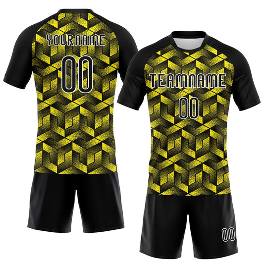 Maxcorners Custom Light Yellow Black-White Geometric Shape Elite Sublimation Volleyball Uniform Jersey LM2605