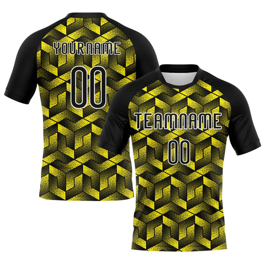 Maxcorners Custom Light Yellow Black-White Geometric Shape Elite Sublimation Volleyball Uniform Jersey LM2605