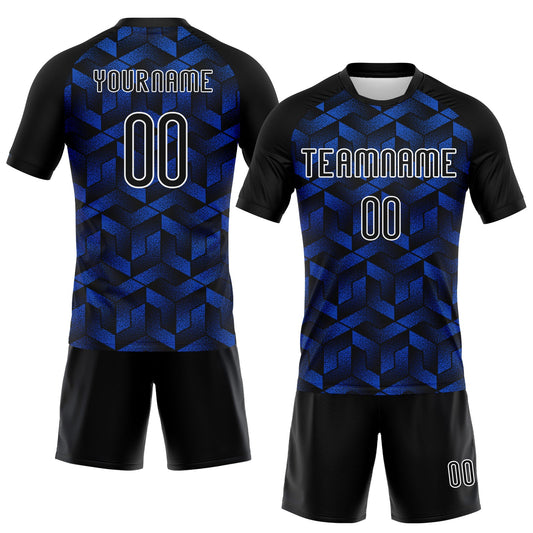 Maxcorners Custom Thunder Blue Black-White Geometric Shape Elite Sublimation Volleyball Uniform Jersey LM2605