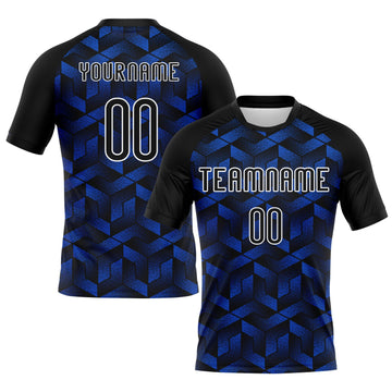 Maxcorners Custom Thunder Blue Black-White Geometric Shape Elite Sublimation Volleyball Uniform Jersey LM2605
