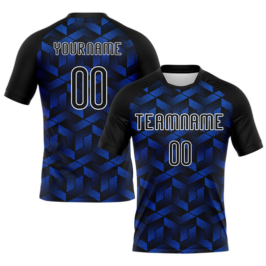 Maxcorners Custom Thunder Blue Black-White Geometric Shape Elite Sublimation Volleyball Uniform Jersey LM2605