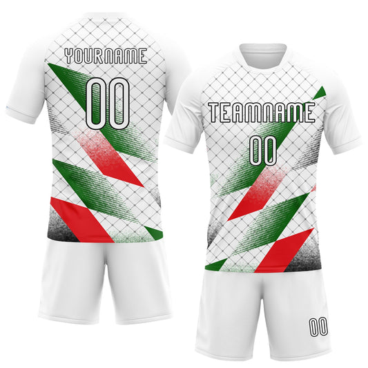Maxcorners Custom White Black Red-Kelly Green Palestine Geometric Shape Sublimation Volleyball Uniform Jersey LM2605