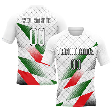 Maxcorners Custom White Black Red-Kelly Green Palestine Geometric Shape Sublimation Volleyball Uniform Jersey LM2605