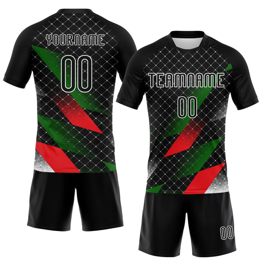 Maxcorners Custom Black Red-Kelly Green Palestine Geometric Shape Sublimation Volleyball Uniform Jersey LM2605