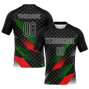 Maxcorners Custom Black Red-Kelly Green Palestine Geometric Shape Sublimation Volleyball Uniform Jersey LM2605