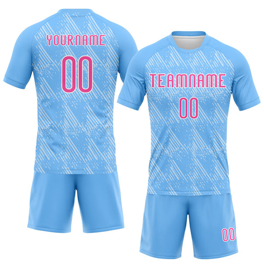 Maxcorners Custom Powder Blue Pink-White Lines Splatter Art Sublimation Volleyball Uniform Jersey LM2605