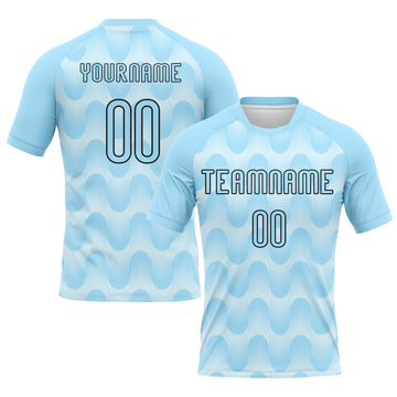 Maxcorners Custom Light Blue Black-White Lines And Waves Sublimation Volleyball Uniform Jersey LM2605