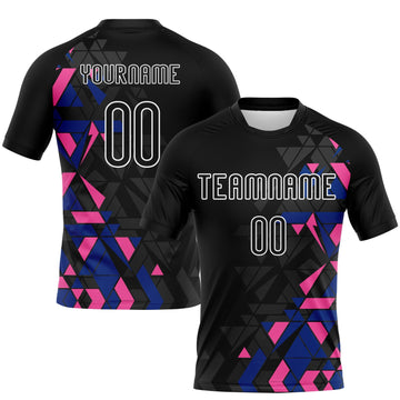 Maxcorners Custom Black Royal-Pink Geometric Shape Sublimation Volleyball Uniform Jersey LM2605