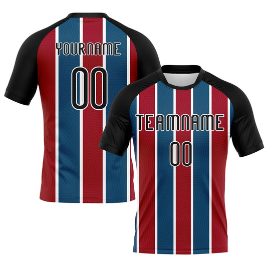 Maxcorners Custom Black Red-Royal Lines Sublimation Volleyball Uniform Jersey LM2605