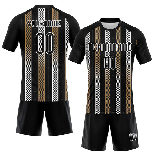 Maxcorners Custom Black Old Gold-White Geometric Shape Elite Sublimation Volleyball Uniform Jersey LM2605