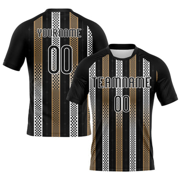 Maxcorners Custom Black Old Gold-White Geometric Shape Elite Sublimation Volleyball Uniform Jersey LM2605