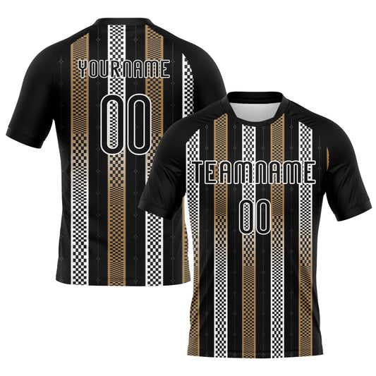 Maxcorners Custom Black Old Gold-White Geometric Shape Elite Sublimation Volleyball Uniform Jersey LM2605