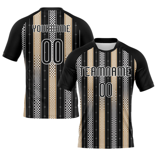 Maxcorners Custom Black Old Gold-White Geometric Shape Pro Sublimation Volleyball Uniform Jersey LM2605