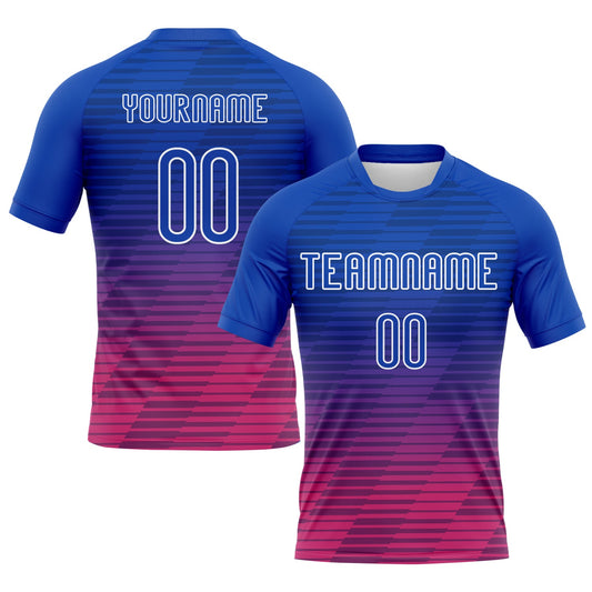 Maxcorners Custom Thunder Blue Pink-White Lines Sublimation Volleyball Uniform Jersey LM2605