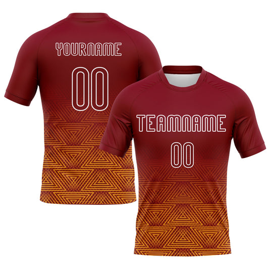 Maxcorners Custom Crimson Yellow-White Geometric Shape Sublimation Volleyball Uniform Jersey LM2605