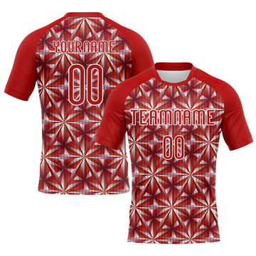 Maxcorners Custom Red White Geometric Shape Elite Sublimation Volleyball Uniform Jersey LM2605
