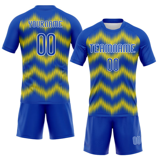 Maxcorners Custom Thunder Blue Gold-White Zigzag Sublimation Volleyball Uniform Jersey LM2605