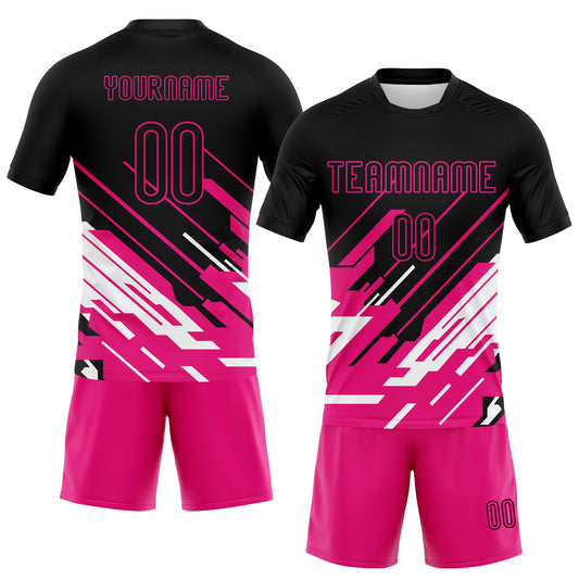 Maxcorners Custom Black Pink-White Lines Sublimation Volleyball Uniform Jersey LM2605